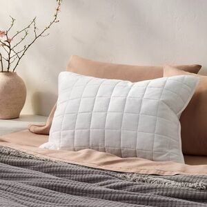 Casaluna White Heavyweight Standard Linen Blend‎ Sham 100% cotton fill 20X26 New